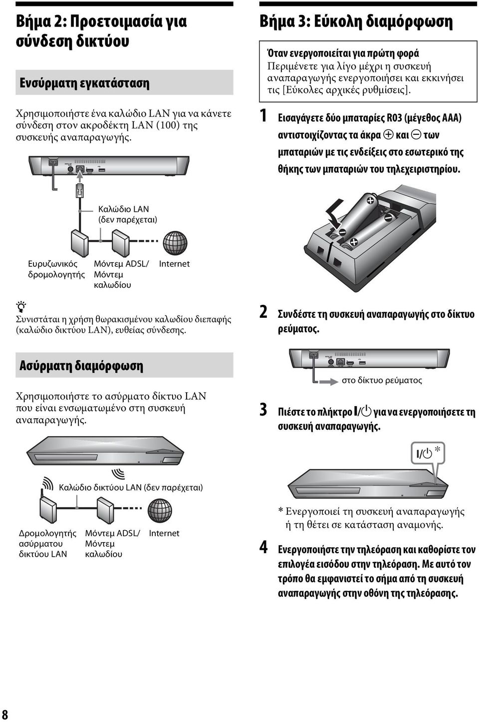 1 Εισαγάγετε δύο μπαταρίες R03 (μέγεθος AAΑ) αντιστοιχίζοντας τα άκρα 3 και # των μπαταριών με τις ενδείξεις στο εσωτερικό της θήκης των μπαταριών του τηλεχειριστηρίου.