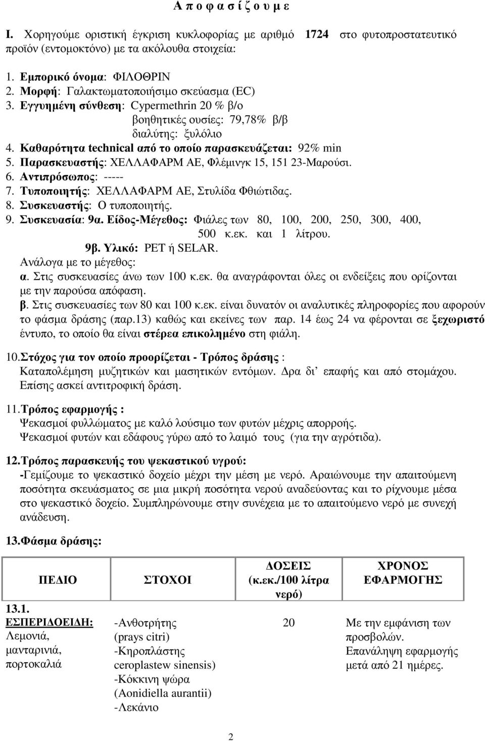 Παρασκευαστής: ΧΕΛΛΑΦΑΡΜ ΑΕ, Φλέµινγκ 15, 151 23-Μαρούσι. 6. Αντιπρόσωπος: ----- 7. Τυποποιητής: ΧΕΛΛΑΦΑΡΜ ΑΕ, Στυλίδα Φθιώτιδας. 8. Συσκευαστής: Ο τυποποιητής. 9. Συσκευασία: 9α.