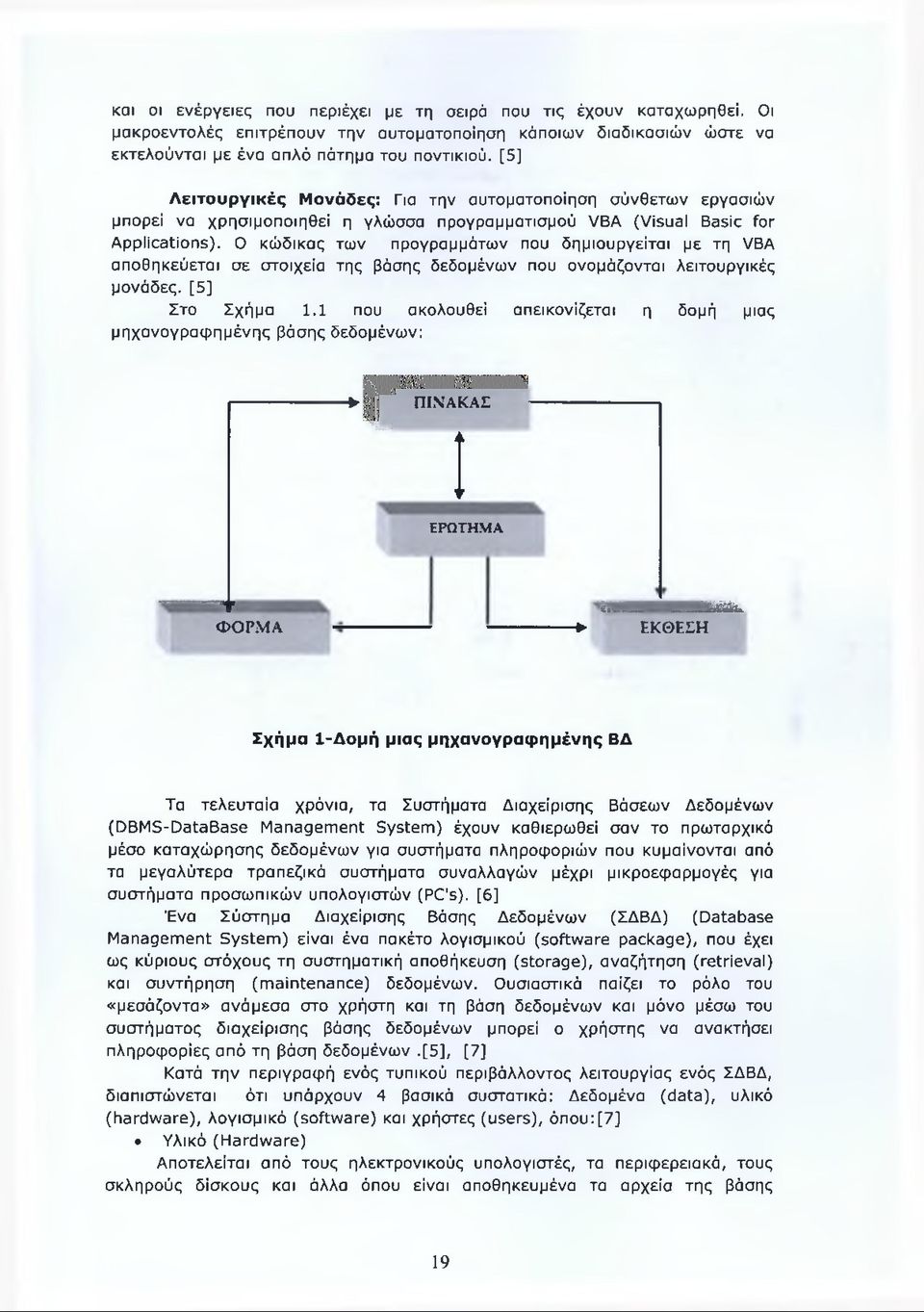 Ο κώδικας των προγραμμάτων που δημιουργείται με τη VBA αποθηκεύεται σε στοιχεία της βάσης δεδομένων που ονομάζονται λειτουργικές μονάδες. [5] Στο Σχήμα 1.