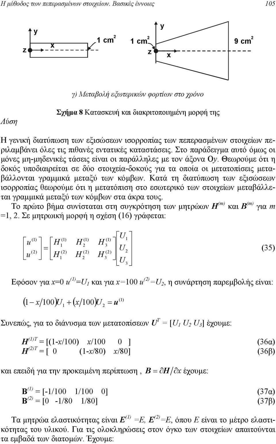 περιλαµβάνει όλες τις πιθανές εντατικές καταστάσεις. Στο παράδειγµα αυτό όµως οι µόνες µη-µηδενικές τάσεις είναι οι παράλληλες µε τον άξονα Οy.