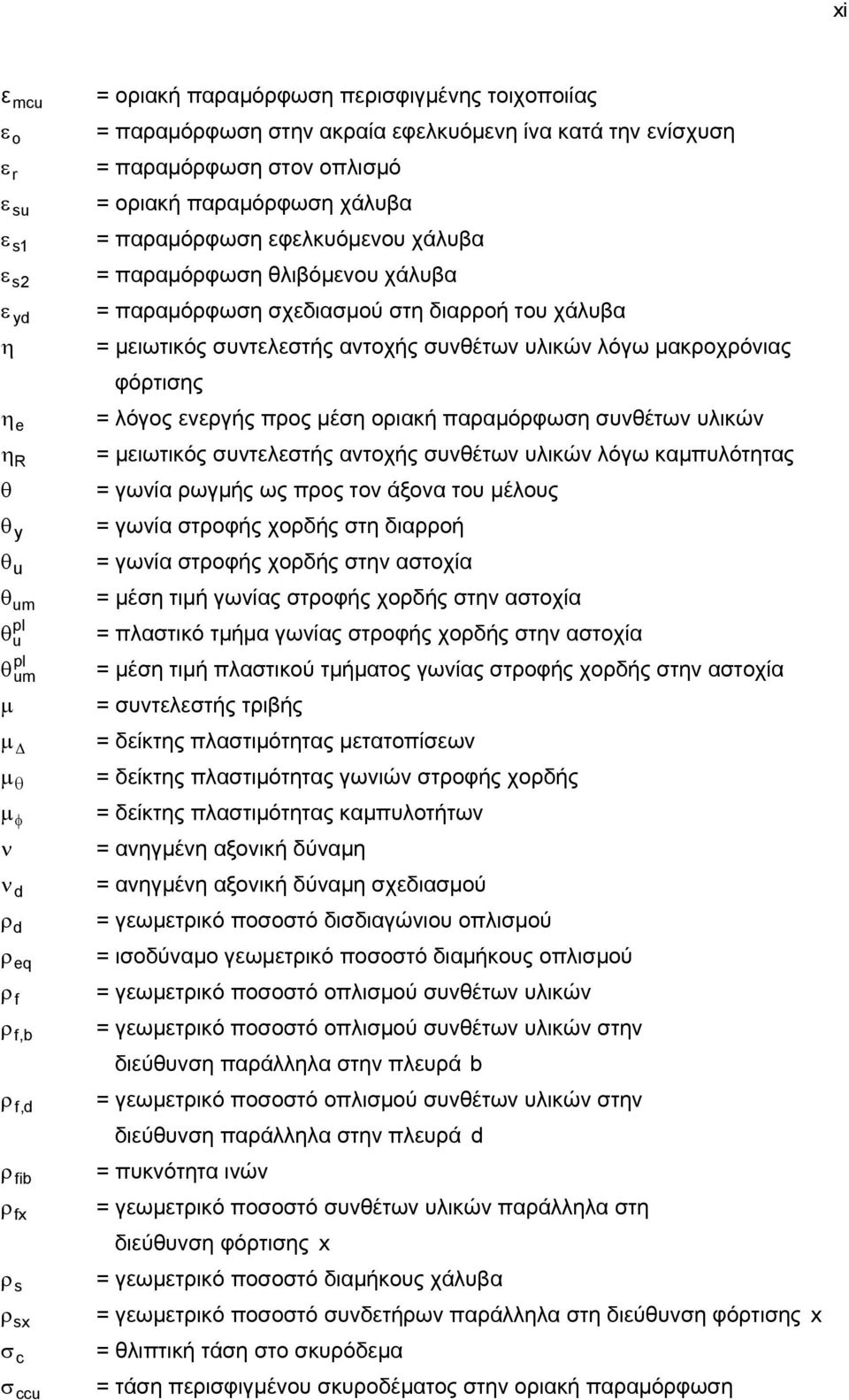 φόρτισης = λόγος ενεργής προς μέση οριακή παραμόρφωση συνθέτων υλικών η R = μειωτικός συντελεστής αντοχής συνθέτων υλικών λόγω καμπυλότητας θ = γωνία ρωγμής ως προς τον άξονα του μέλους θ y θ u =