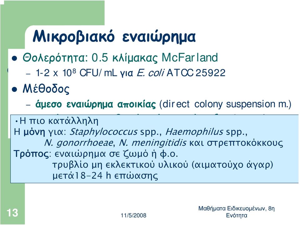 ) Η πιο εναιώρημα κατάλληλη λογαριθμικής φάσης ανάπτυξης (growth Η μόνη method) για: Staphylococcus spp.