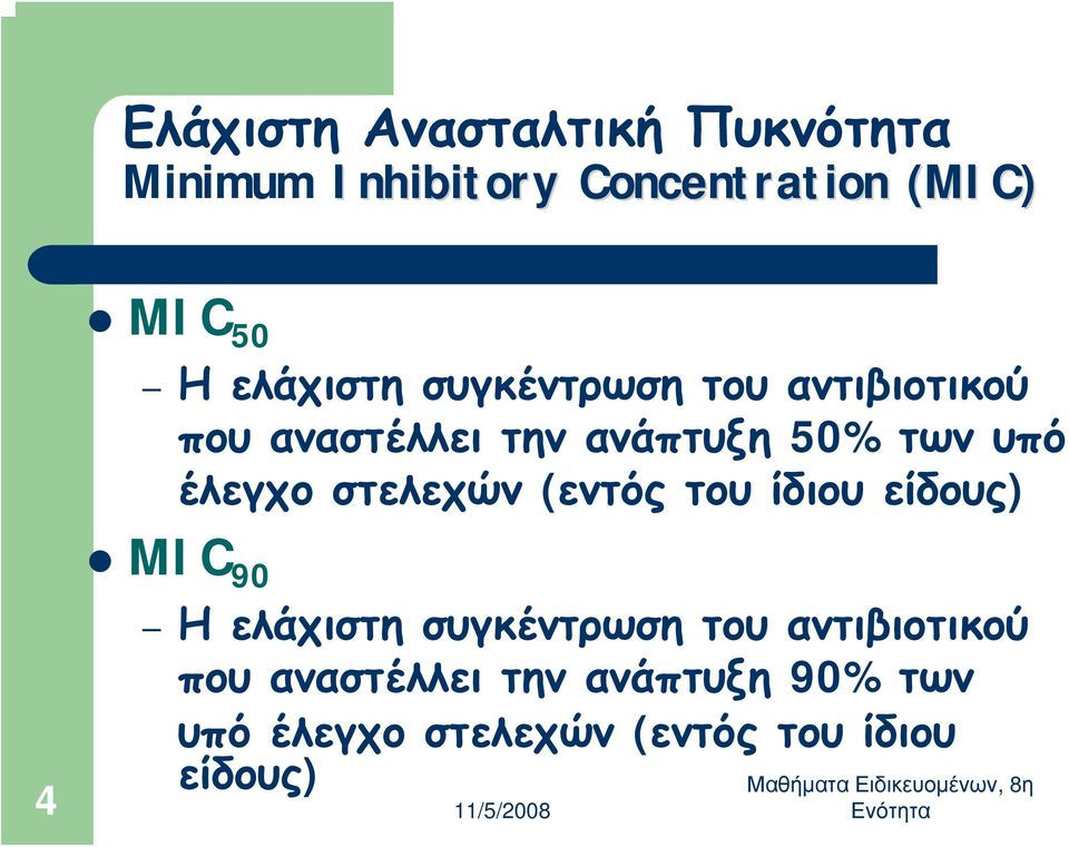 έλεγχο στελεχών (εντός του ίδιου είδους) 4 MIC 90 Η ελάχιστη συγκέντρωση του