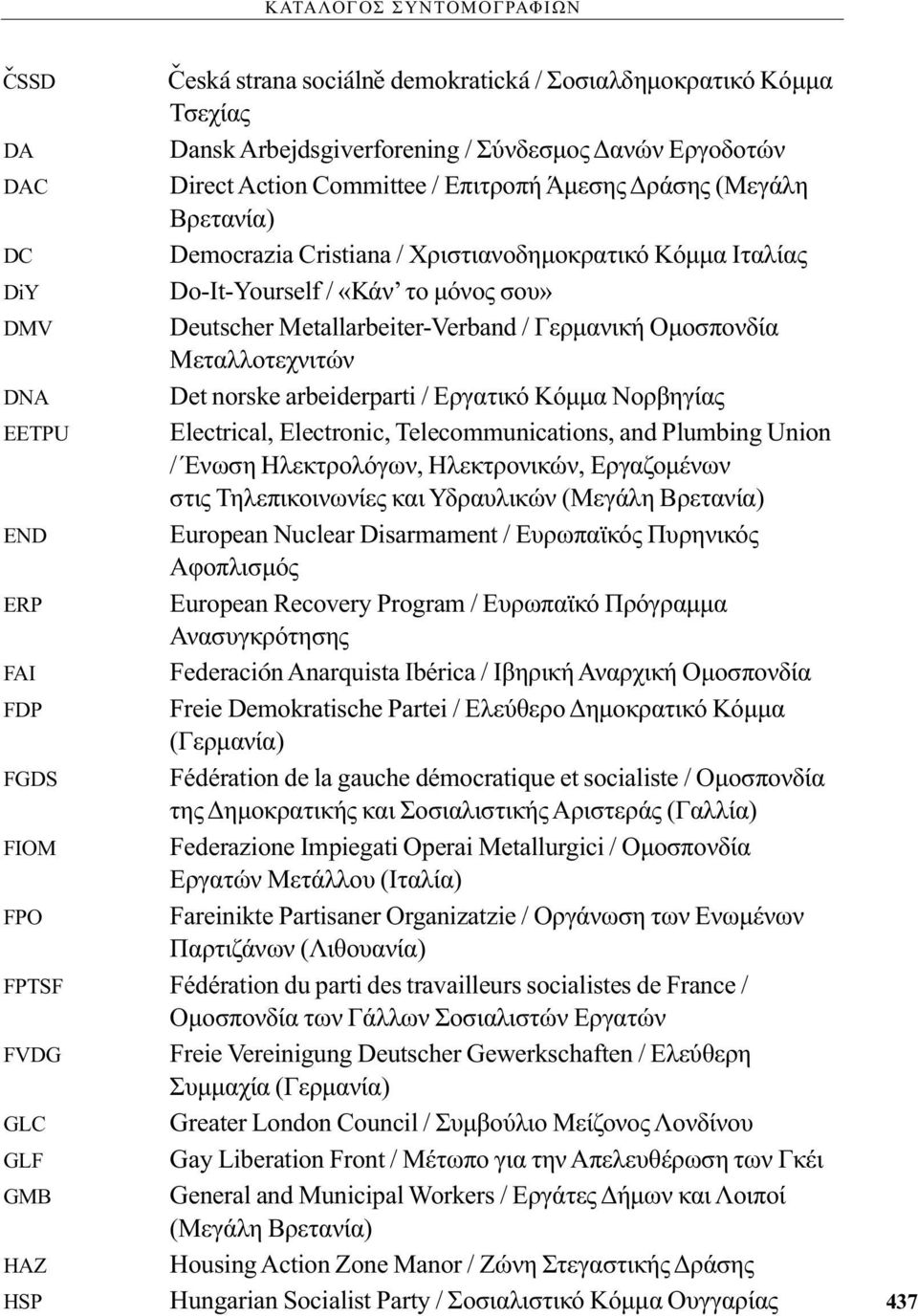 Μεταλλοτεχνιτών DNA Det norske arbeiderparti / Εργατικό Κόμμα Νορβηγίας EETPU Electrical, Electronic, Telecommunications, and Plumbing Union / Ένωση Ηλεκτρολόγων, Ηλεκτρονικών, Εργαζομένων στις