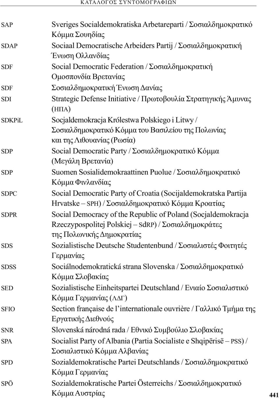 Królestwa Polskiego i Litwy / Σοσιαλδημοκρατικό Κόμμα του Βασιλείου της Πολωνίας και της Λιθουανίας (Ρωσία) SDP Social Democratic Party / Σοσιαλδημοκρατικό Κόμμα (Μεγάλη Βρετανία) SDP Suomen