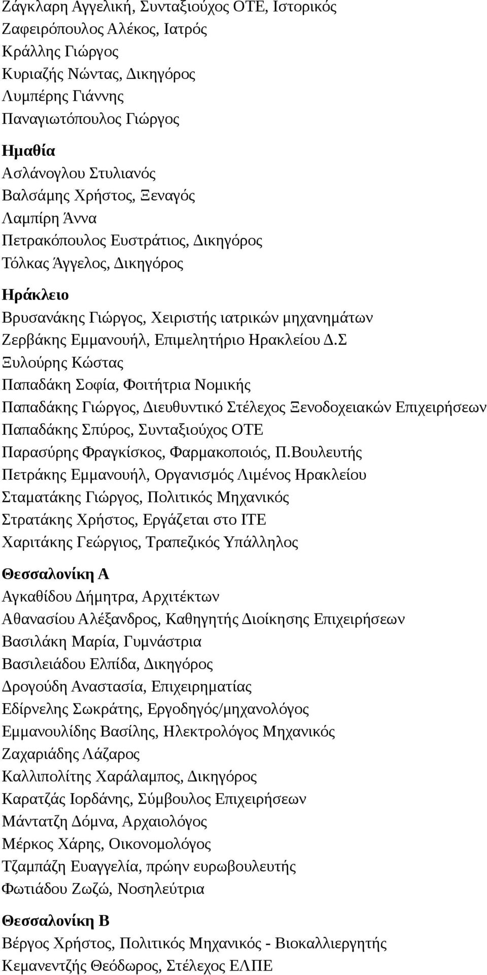 Σ Ξυλούρης Κώστας Παπαδάκη Σοφία, Φοιτήτρια Νομικής Παπαδάκης Γιώργος, Διευθυντικό Στέλεχος Ξενοδοχειακών Επιχειρήσεων Παπαδάκης Σπύρος, Συνταξιούχος ΟΤΕ Παρασύρης Φραγκίσκος, Φαρμακοποιός, Π.