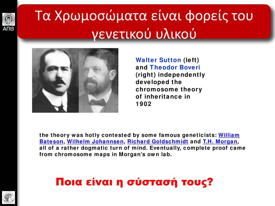 famous geneticists: William Bateson, Wilhelm Johannsen, Richard Goldschmidt and T.H.