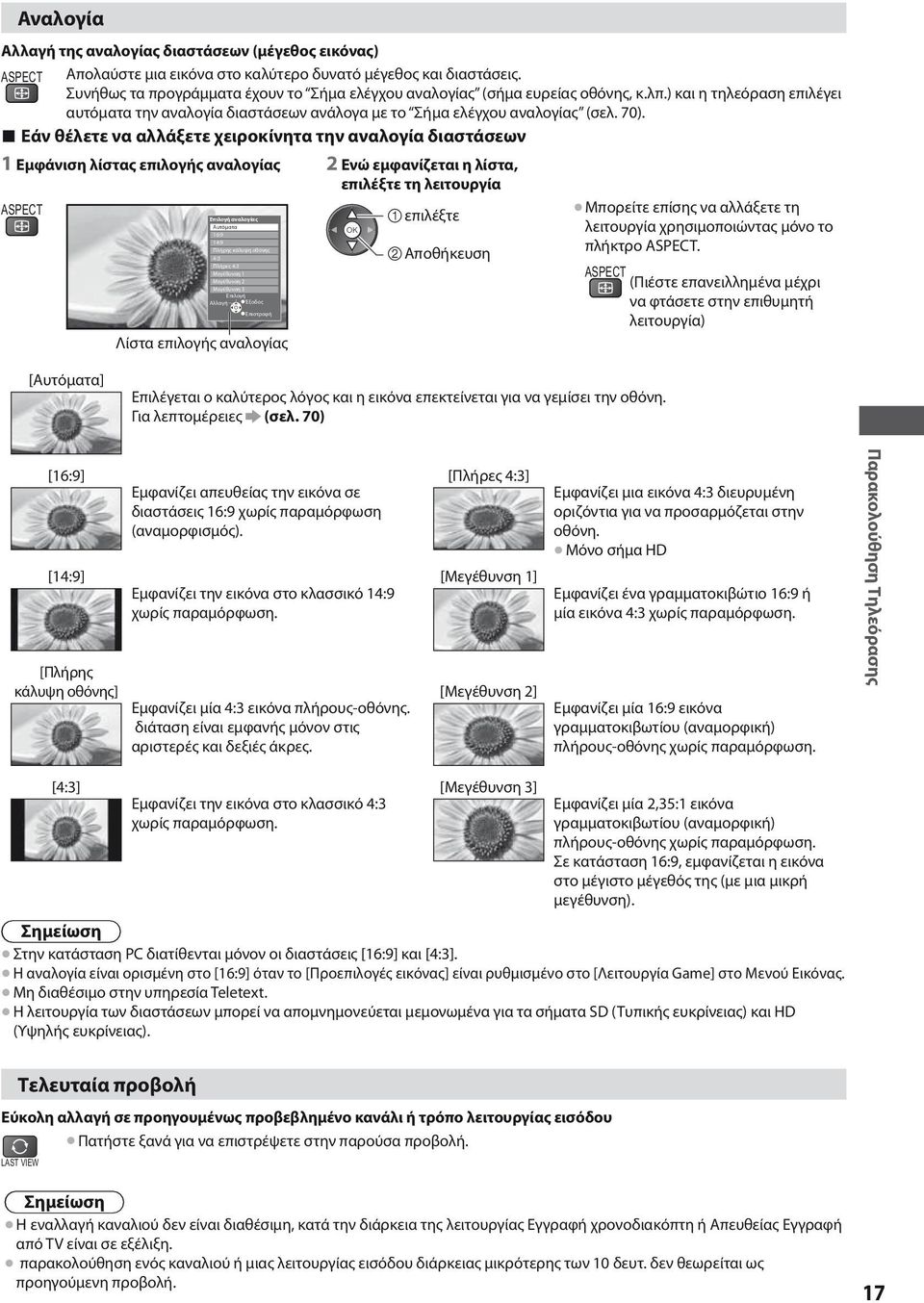 λίστα, τη λειτουργία ASPECT Επιλογή αναλογίας ASPECT (σελ.