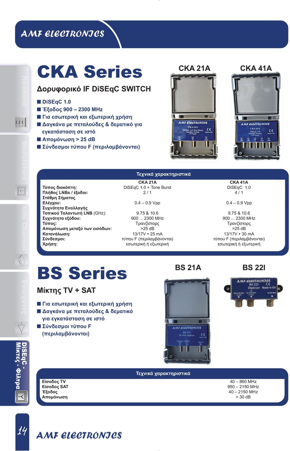 Τύπος διακόπτη: DiSEqC 1.0 + Tone Burst DiSEqC 1.0 Πλήθος LNBs / έξοδοι: 2 / 1 4 / 1 Στάθµη Σήµατος Ελέγχου: 0.4 0.9 Vpp 0.4 0.9 Vpp Συχνότητα Εναλλαγής Τοπικού Ταλαντωτή LNB (GHz): 9.75 & 10.6 9.