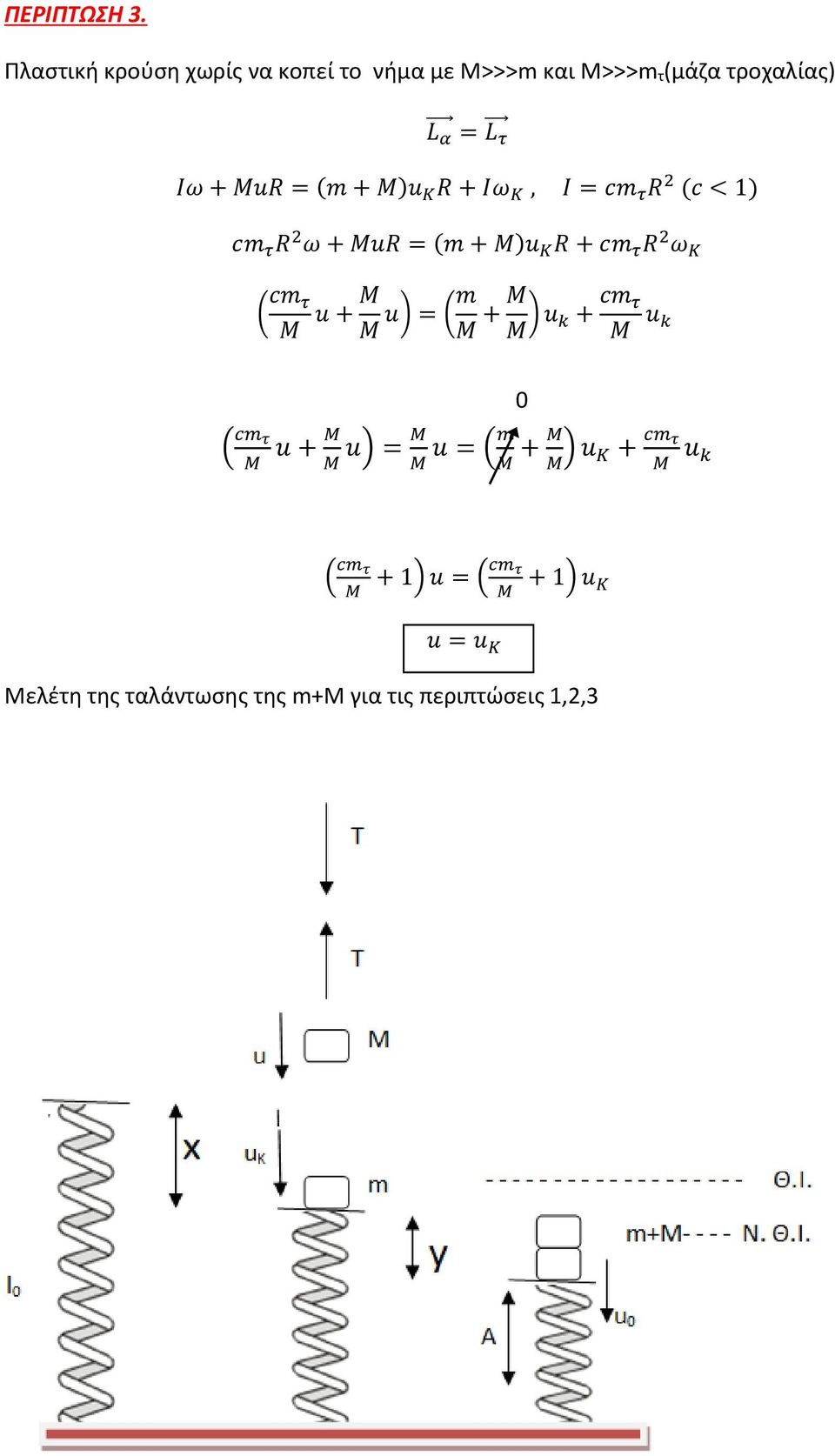 + M)u K R + Iω Κ, Ι = cm τ R (c < 1) cm τ R ω + ΜuR = (m + M)u K R + cm τ R ω Κ ( cm τ Μ ( cm τ Μ u