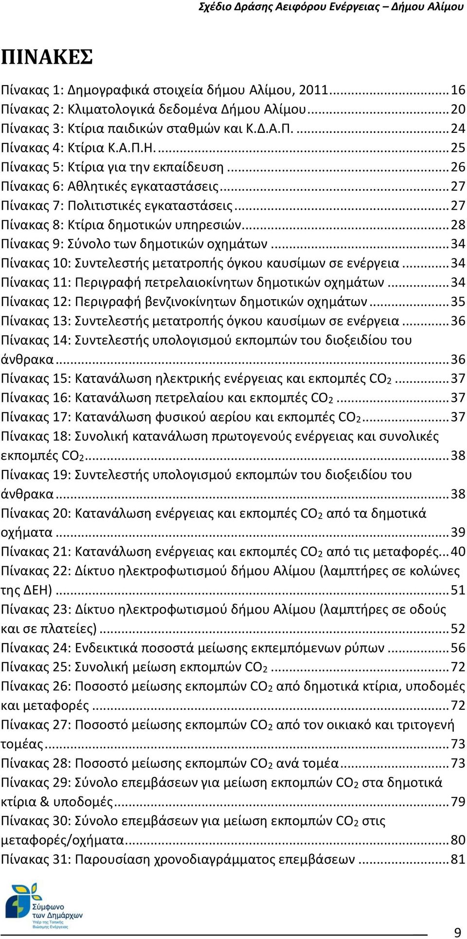 .. 28 Πίνακας 9: Σύνολο των δημοτικών οχημάτων... 34 Πίνακας 10: Συντελεστής μετατροπής όγκου καυσίμων σε ενέργεια... 34 Πίνακας 11: Περιγραφή πετρελαιοκίνητων δημοτικών οχημάτων.