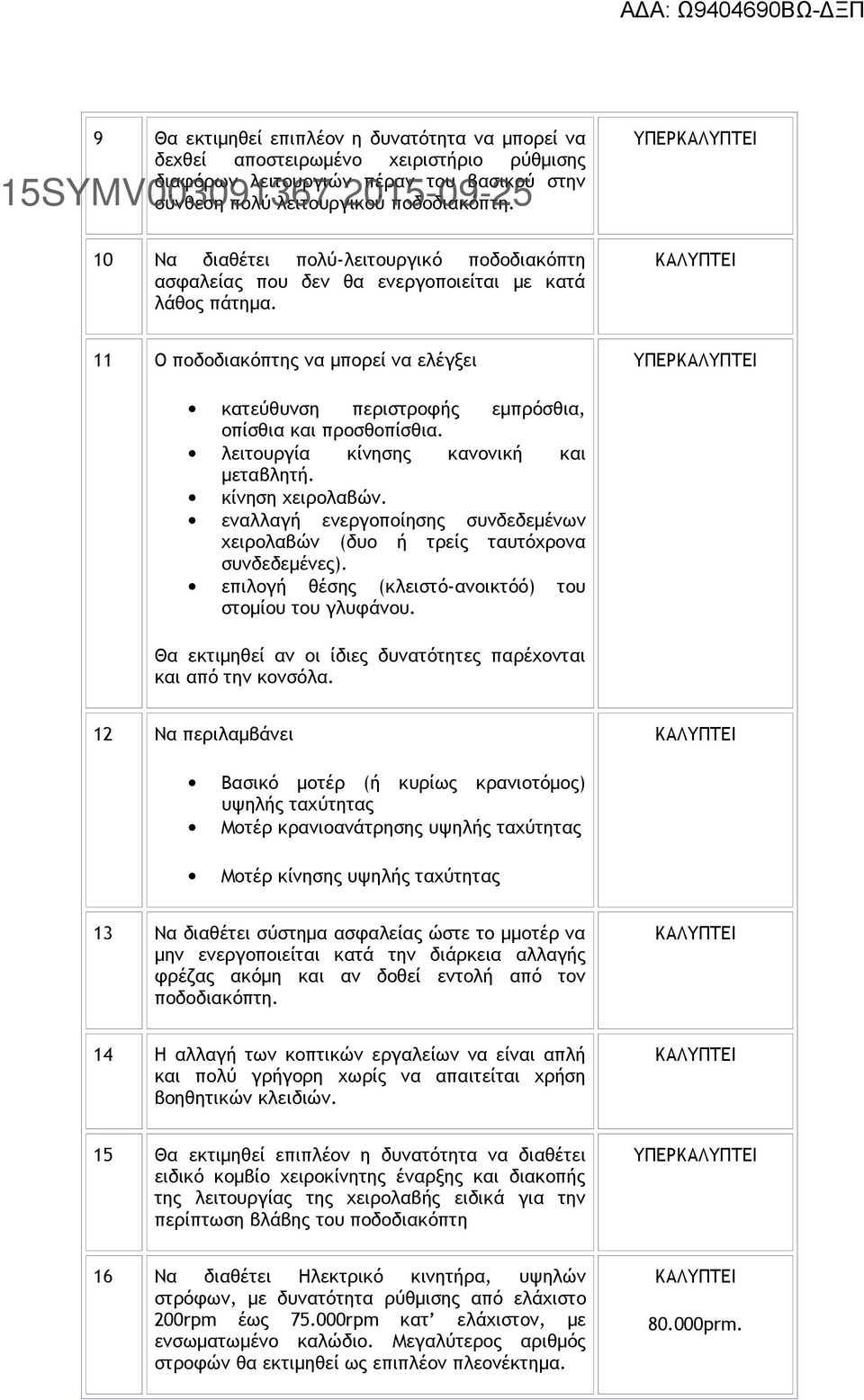 ΥΠΕΡ 11 Ο ποδοδιακόπτης να μπορεί να ελέγξει ΥΠΕΡ κατεύθυνση περιστροφής εμπρόσθια, οπίσθια και προσθοπίσθια. λειτουργία κίνησης κανονική και μεταβλητή. κίνηση χειρολαβών.