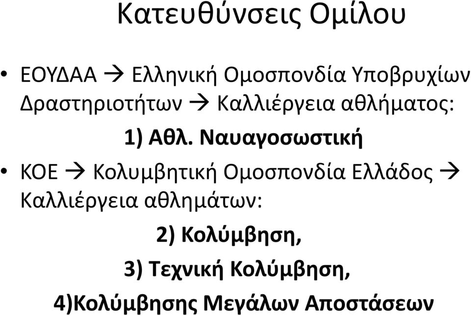 Ναυαγοσωστική ΚΟΕ Κολυμβητική Ομοσπονδία Ελλάδος Καλλιέργεια