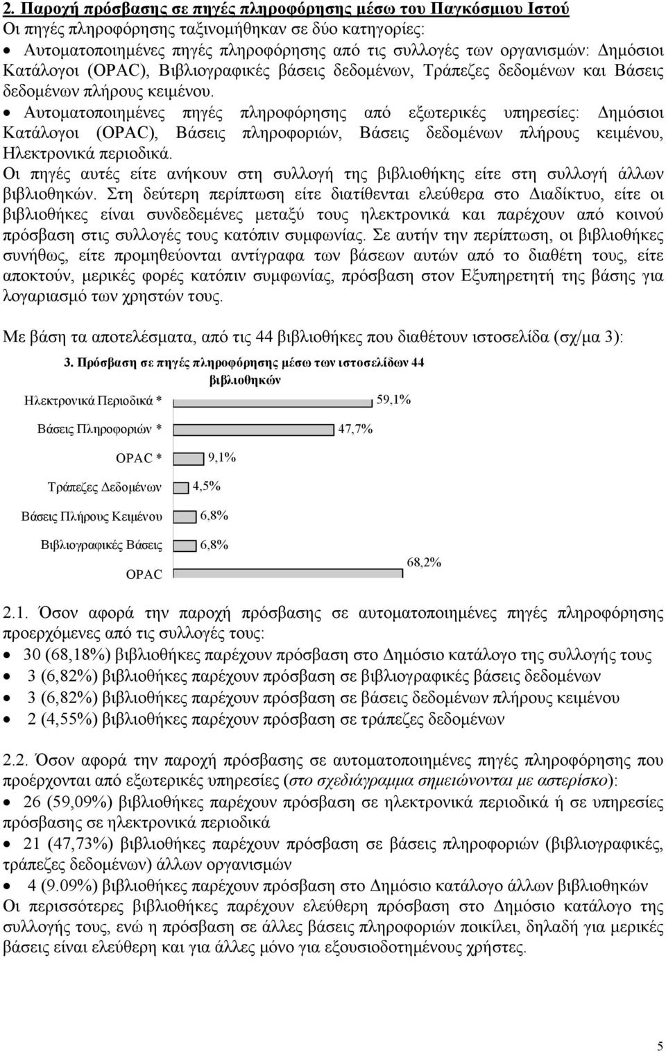 Αυτοματοποιημένες πηγές πληροφόρησης από εξωτερικές υπηρεσίες: Δημόσιοι Κατάλογοι (OPAC), Βάσεις πληροφοριών, Βάσεις δεδομένων πλήρους κειμένου, Ηλεκτρονικά περιοδικά.