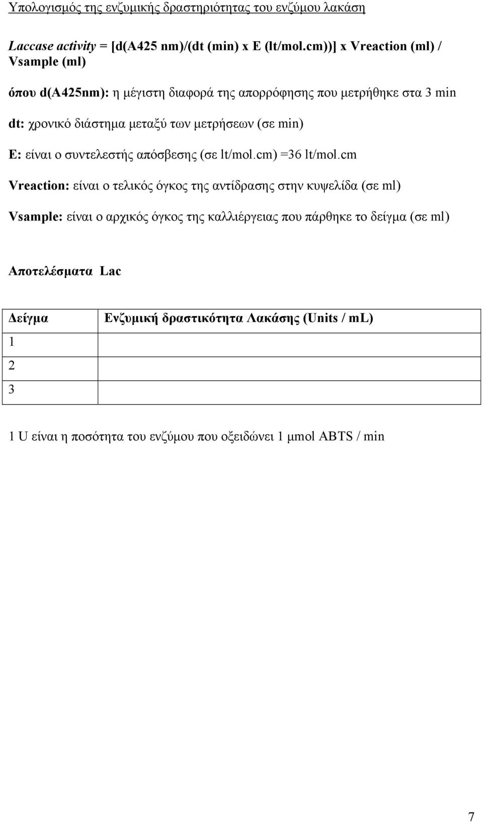 (σε min) E: είναι ο συντελεστής απόσβεσης (σε lt/mol.cm) =36 lt/mol.