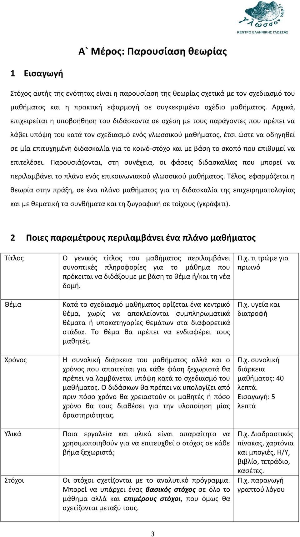 διδασκαλία για το κοινό-στόχο και με βάση το σκοπό που επιθυμεί να επιτελέσει.