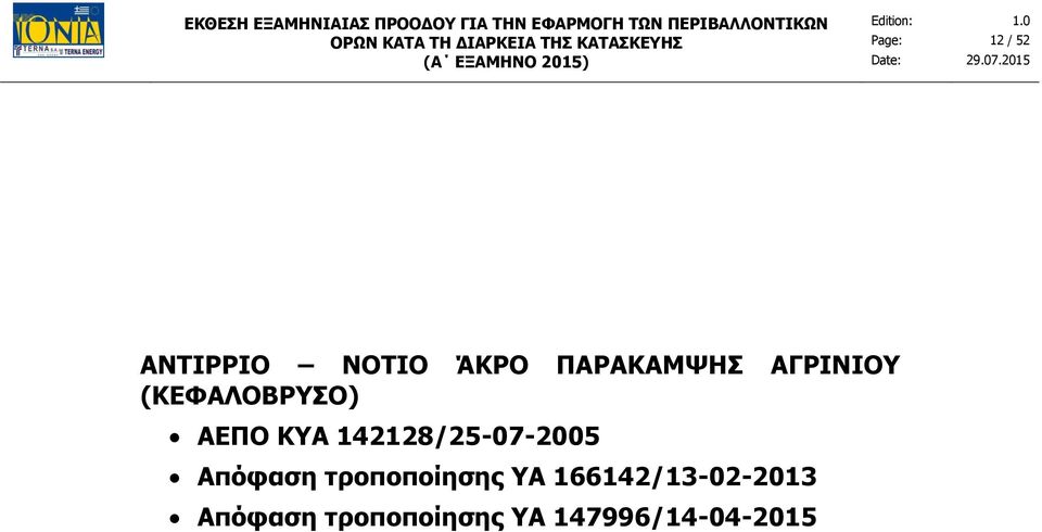 142128/25-07-2005 Απόφαση τροποποίησης YΑ