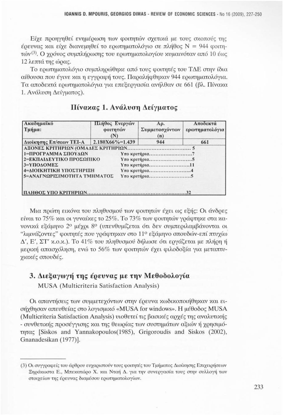 = 944 φοιτη τών C 3 ). Ο χρόνος συμπλήρωσης του ερωτηματολογίου κυμαινόταν από 0 έως 2 λεπτά της ώρας.