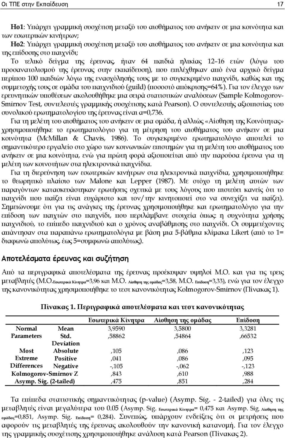 αρχικό δείγμα περίπου 100 παιδιών λόγω της ενασχόλησής τους με το συγκεκριμένο παιχνίδι, καθώς και της συμμετοχής τους σε ομάδα του παιχνιδιού (guild) (ποσοστό απόκρισης=64%).