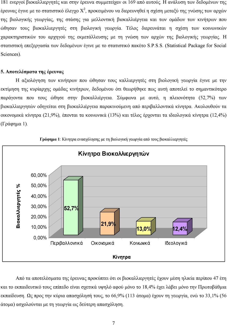 και των οµάδων των κινήτρων που ώθησαν τους βιοκαλλιεργητές στη βιολογική γεωργία.