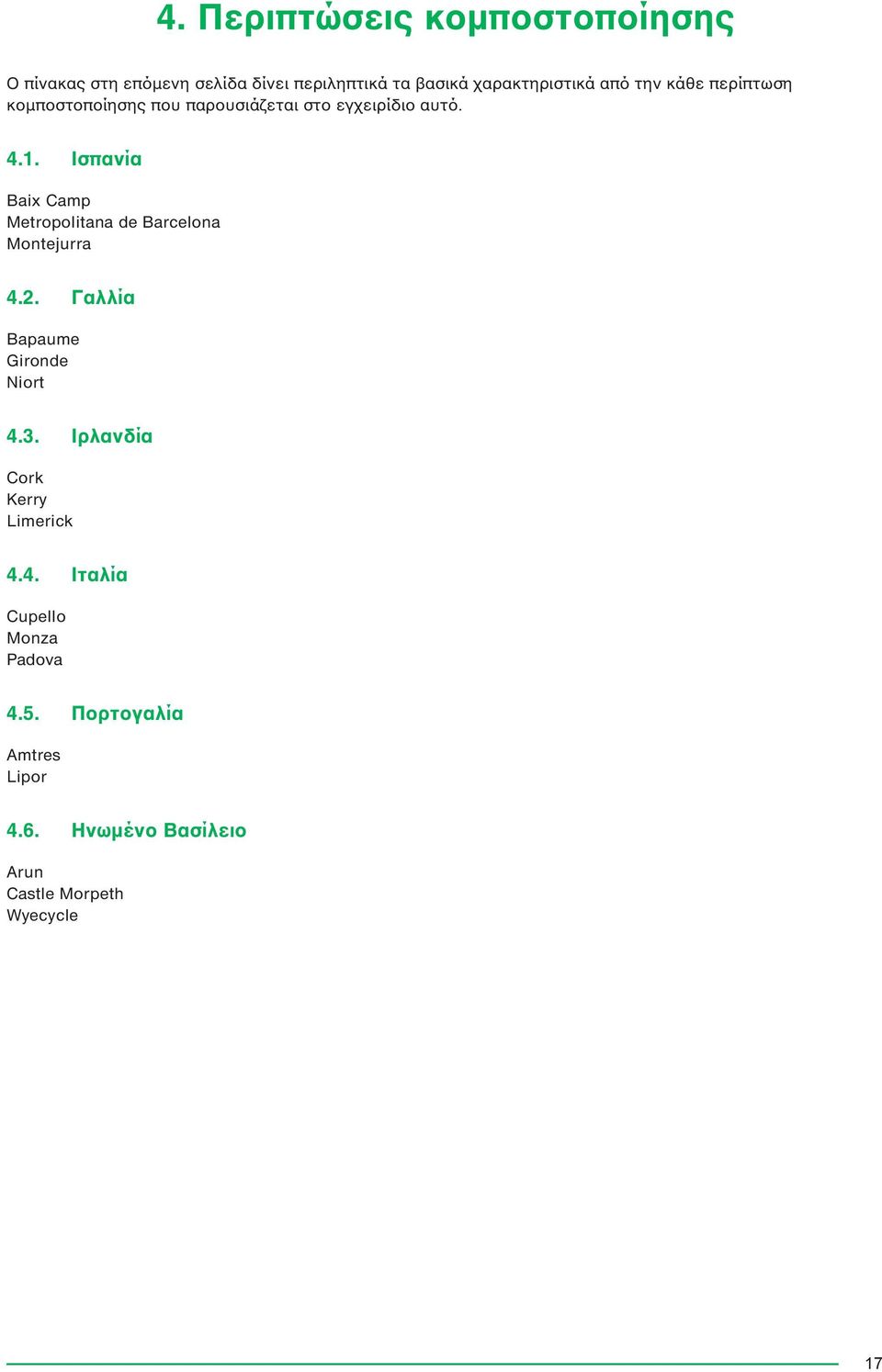 Ισπανία Baix Camp Metropolitana de Barcelona Montejurra 4.2. Γαλλία Bapaume Gironde Niort 4.3.