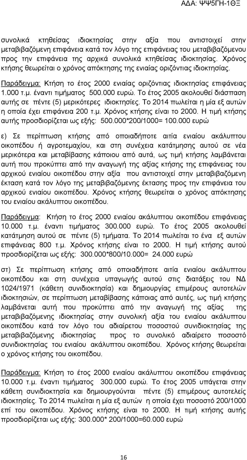 Το έτος 2005 ακολουθεί διάσπαση αυτής σε πέντε (5) μερικότερες ιδιοκτησίες. Το 2014 πωλείται η μία εξ αυτών η οποία έχει επιφάνεια 200 τ.μ. Χρόνος κτήσης είναι το 2000.