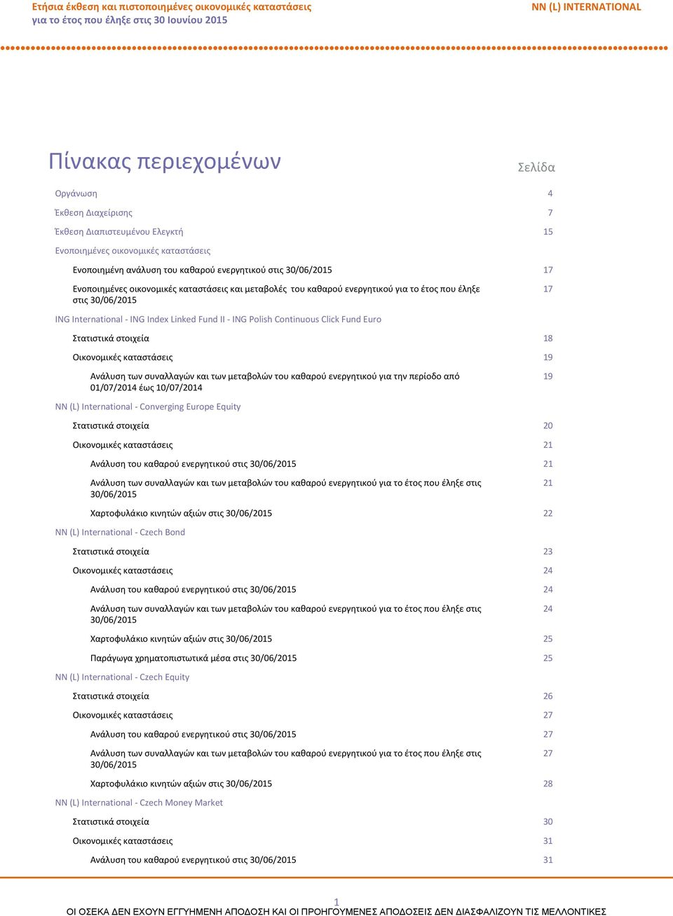 Click Fund Euro Στατιστικά στοιχεία 18 Οικονομικές καταστάσεις 19 Ανάλυση των συναλλαγών και των μεταβολών του καθαρού ενεργητικού για την περίοδο από 01/07/2014 έως 10/07/2014 19 NN (L)