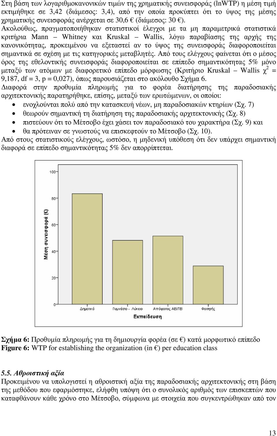 Ακολούθως, πραγµατοποιήθηκαν στατιστικοί έλεγχοι µε τα µη παραµετρικά στατιστικά κριτήρια Mann Whitney και Kruskal Wallis, λόγω παραβίασης της αρχής της κανονικότητας, προκειµένου να εξεταστεί αν το