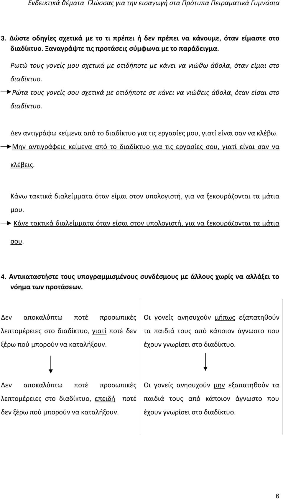 Δεν αντιγράφω κείμενα από το διαδίκτυο για τις εργασίες μου, γιατί είναι σαν να κλέβω. Μην αντιγράφεις κείμενα από το διαδίκτυο για τις εργασίες σου, γιατί είναι σαν να κλέβεις.