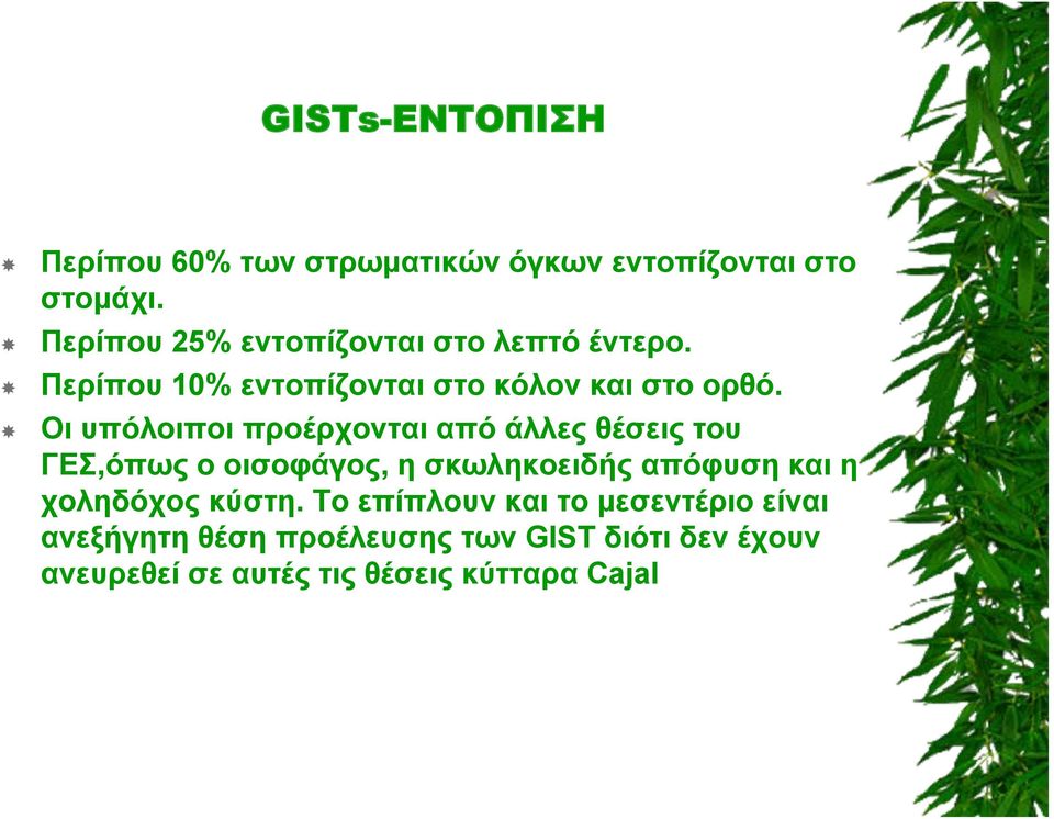Οι υπόλοιποι προέρχονται από άλλες θέσεις του ΓΕΣ,όπως ο οισοφάγος, η σκωληκοειδής απόφυση και η