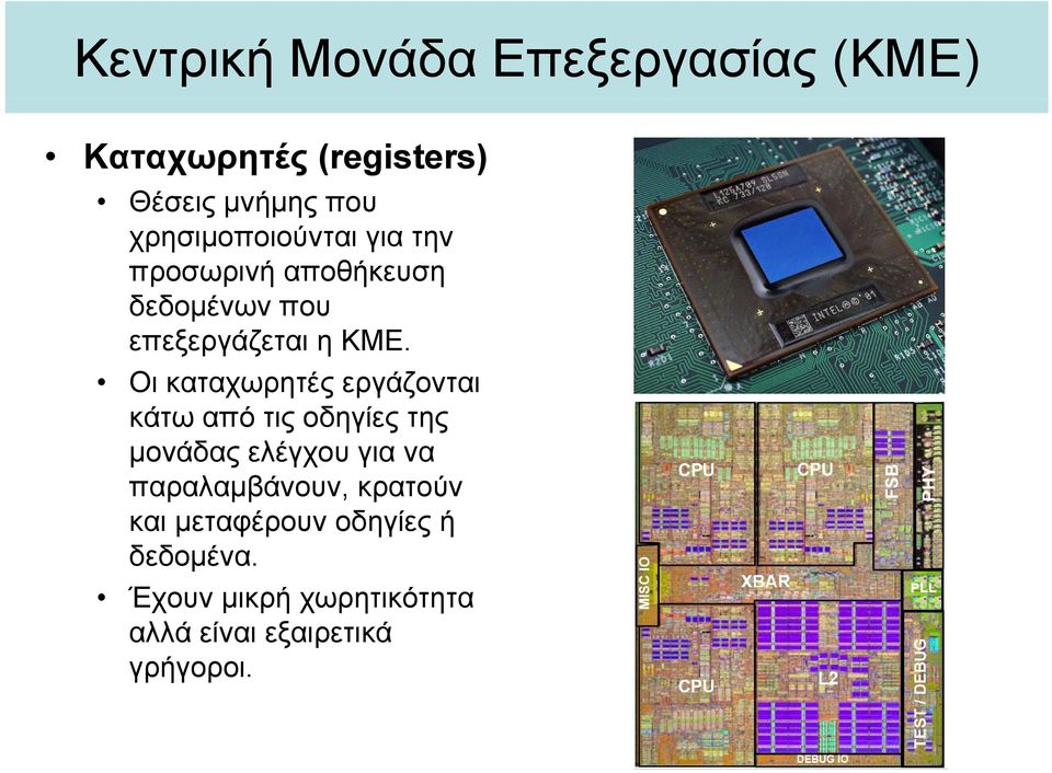 Οι καταχωρητές εργάζονται κάτω από τις οδηγίες της μονάδας ελέγχου για να