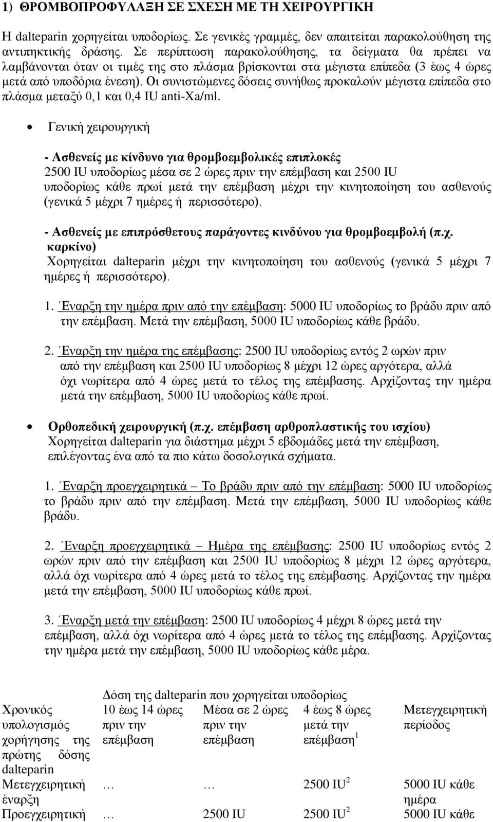 Οι συνιστώμενες δόσεις συνήθως προκαλούν μέγιστα επίπεδα στο πλάσμα μεταξύ 0,1 και 0,4 IU anti-xa/ml.