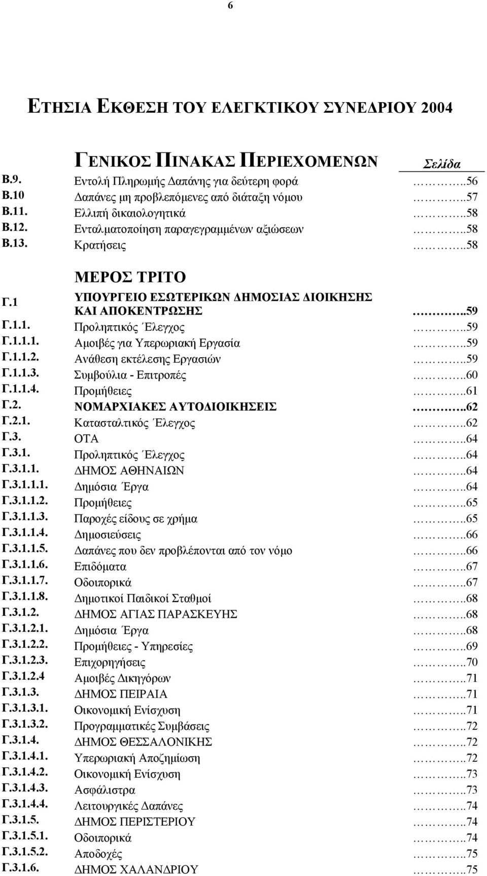 .59 Γ.1.1.1. Αμοιβές για Υπερωριακή Εργασία..59 Γ.1.1.2. Ανάθεση εκτέλεσης Εργασιών..59 Γ.1.1.3. Συμβούλια - Επιτροπές..60 Γ.1.1.4. Προμήθειες..61 Γ.2. ΝΟΜΑΡΧΙΑΚΕΣ ΑΥΤΟΔΙΟΙΚΗΣΕΙΣ..62 Γ.2.1. Κατασταλτικός Ελεγχος.