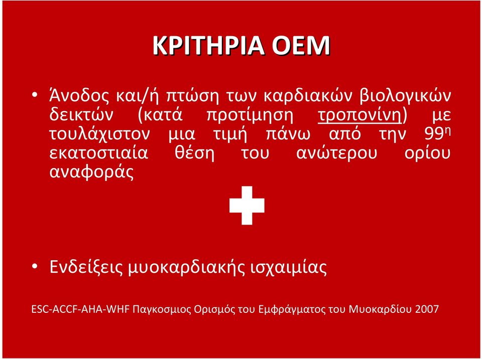 εκατοστιαία θέση του ανώτερου ορίου αναφοράς Ενδείξεις μυοκαρδιακής