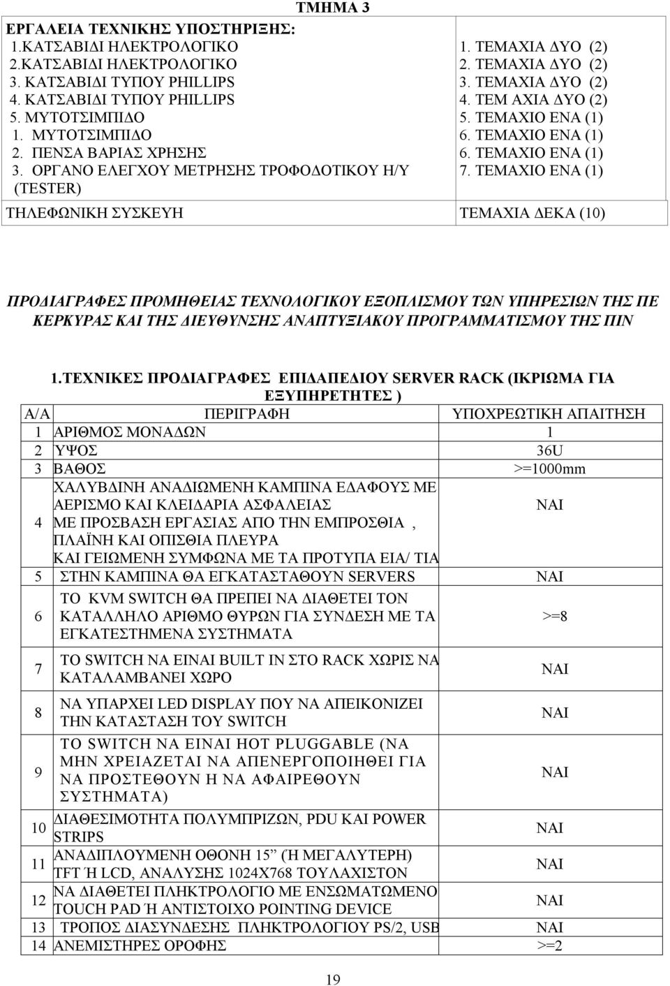 ΤΕΜΑΧΙΟ ΕΝΑ (1) ΤΗΛΕΦΩΝΙΚΗ ΣΥΣΚΕΥΗ ΤΕΜΑΧΙΑ ΔΕΚΑ (10) ΠΡΟΔΙΑΓΡΑΦΕΣ ΠΡΟΜΗΘΕΙΑΣ ΤΕΧΝΟΛΟΓΙΚΟΥ ΕΞΟΠΛΙΣΜΟΥ ΤΩΝ ΥΠΗΡΕΣΙΩΝ ΤΗΣ ΠΕ ΚΕΡΚΥΡΑΣ ΚΑΙ ΤΗΣ ΔΙΕΥΘΥΝΣΗΣ ΑΝΑΠΤΥΞΙΑΚΟΥ ΠΡΟΓΡΑΜΜΑΤΙΣΜΟΥ ΤΗΣ ΠΙΝ 1.