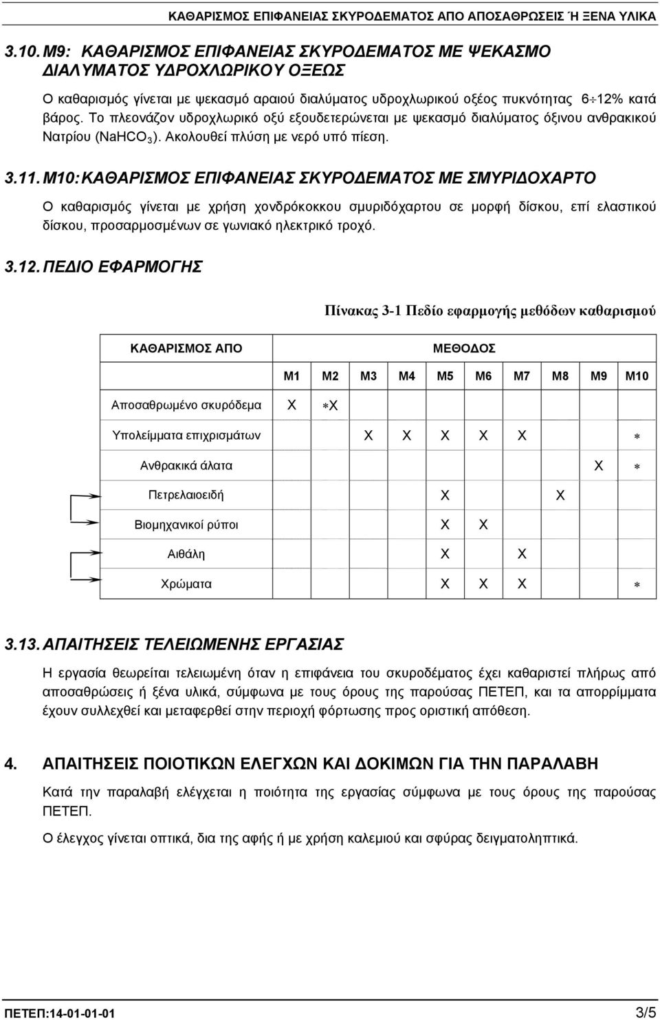 Μ10: ΚΑΘΑΡΙΣΜΟΣ ΕΠΙΦΑΝΕΙΑΣ ΣΚΥΡΟΔΕΜΑΤΟΣ ΜΕ ΣΜΥΡΙΔΟΧΑΡΤΟ Ο καθαρισμός γίνεται με χρήση χονδρόκοκκου σμυριδόχαρτου σε μορφή δίσκου, επί ελαστικού δίσκου, προσαρμοσμένων σε γωνιακό ηλεκτρικό τροχό. 3.12.