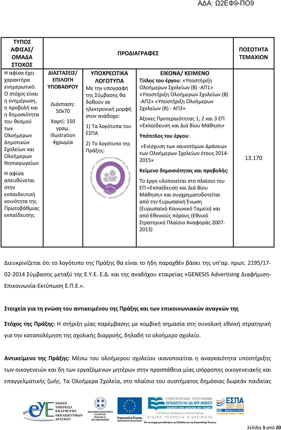 εκπαίδευσης ΔΙΑΣΤΑΣΕΙΣ/ ΕΠΙΛΟΓΗ ΥΠΟΒΑΘΡΟΥ Διάσταση: 50x70 Χαρτί: 150 γραμ.