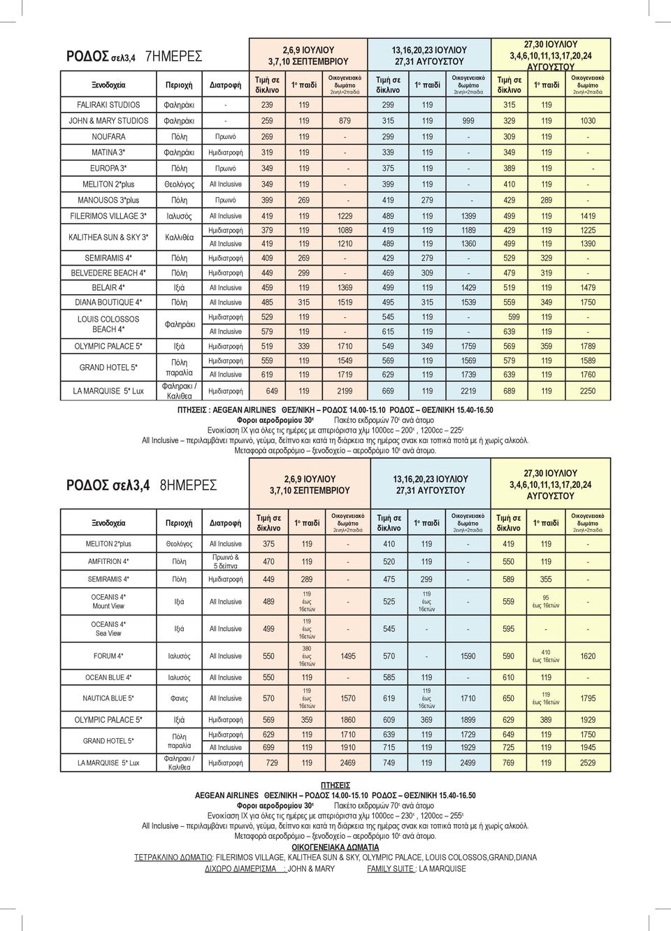 119-389 119 - MELITON 2*plus Θεολόγος All Inclusive 349 119-399 119-410 119 - MANOUSOS 3*plus Πόλη Πρωινό 399 269-419 279-429 289 - FILERIMOS VILLAGE 3* Ιαλυσός All Inclusive 419 119 1229 489 119