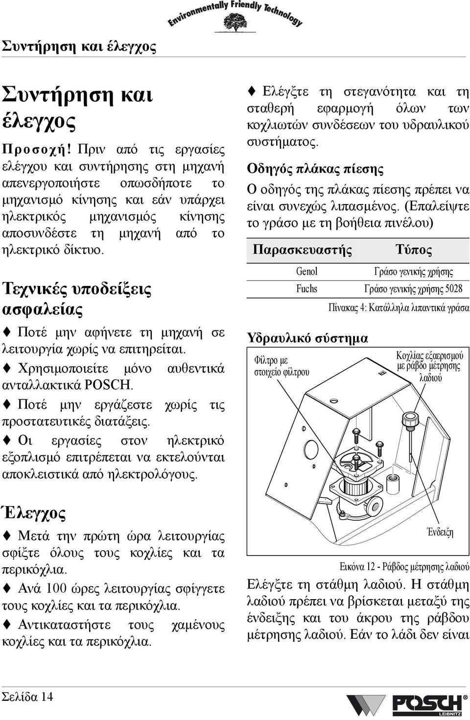 Τεχνικές υποδείξεις ασφαλείας Ποτέ µην αφήνετε τη µηχανή σε λειτουργία χωρίς να επιτηρείται. Χρησιµοποιείτε µόνο αυθεντικά ανταλλακτικά POSCH. Ποτέ µην εργάζεστε χωρίς τις προστατευτικές διατάξεις.