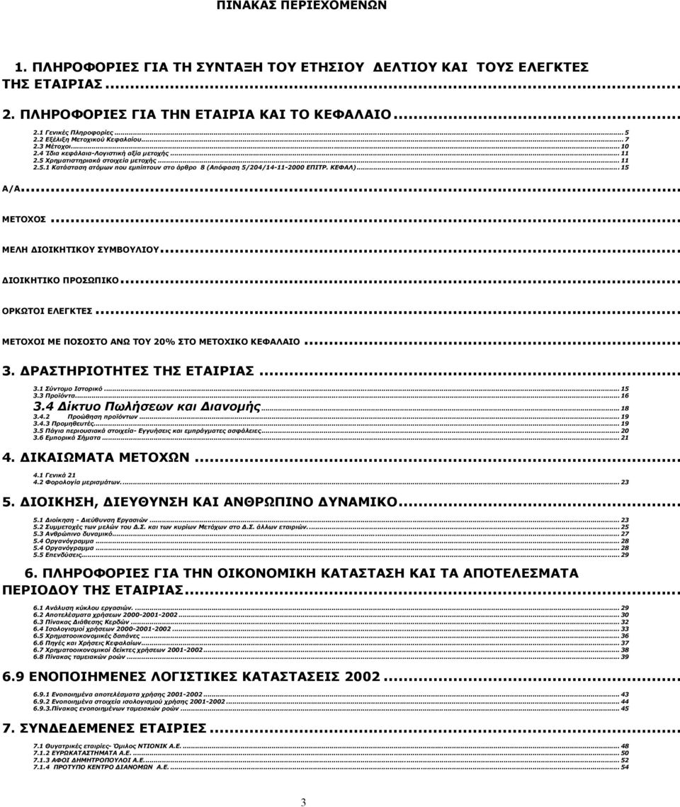 ΚΕΦΑΛ)... 15 Α/Α... ΜΕΤΟΧΟΣ... ΜΕΛΗ ΔΙΟΙΚΗΤΙΚΟΥ ΣΥΜΒΟΥΛΙΟΥ... ΔΙΟΙΚΗΤΙΚΟ ΠΡΟΣΩΠΙΚΟ... ΟΡΚΩΤΟΙ ΕΛΕΓΚΤΕΣ... ΜΕΤΟΧΟΙ ΜΕ ΠΟΣΟΣΤΟ ΑΝΩ ΤΟΥ 20% ΣΤΟ ΜΕΤΟΧΙΚΟ ΚΕΦΑΛΑΙΟ... 3. ΔΡΑΣΤΗΡΙΟΤΗΤΕΣ ΤΗΣ ΕΤΑΙΡΙΑΣ... 3.1 Σύντομο Ιστορικό.