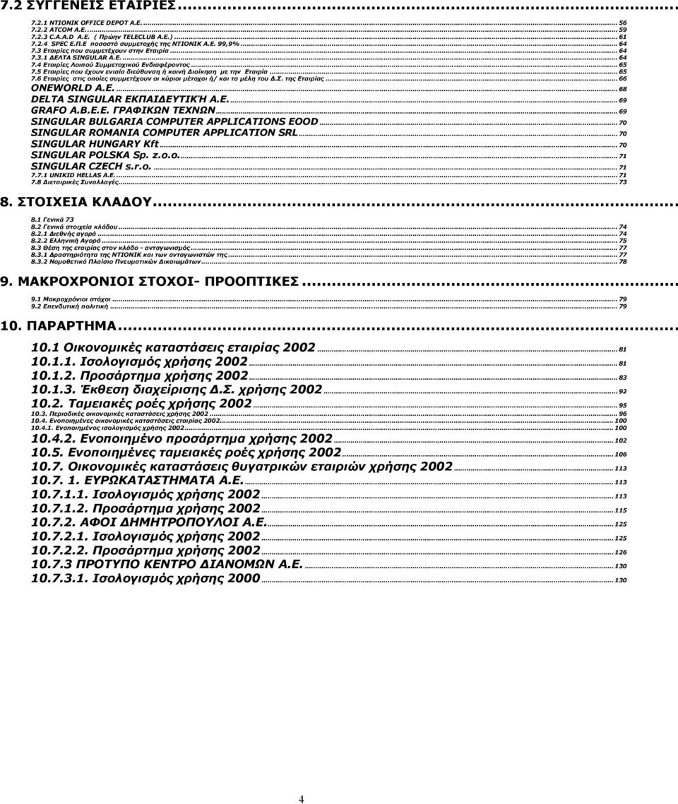 5 Εταιρίες που έχουν ενιαία διεύθυνση ή κοινή Διοίκηση με την Εταιρία... 65 7.6 Εταιρίες στις οποίες συμμετέχουν οι κύριοι μέτοχοι ή/ και τα μέλη του Δ.Σ. της Εταιρίας... 66 ONEWORLD Α.Ε.... 68 DELTA SINGULAR ΕΚΠΑΙΔΕΥΤΙΚΉ A.