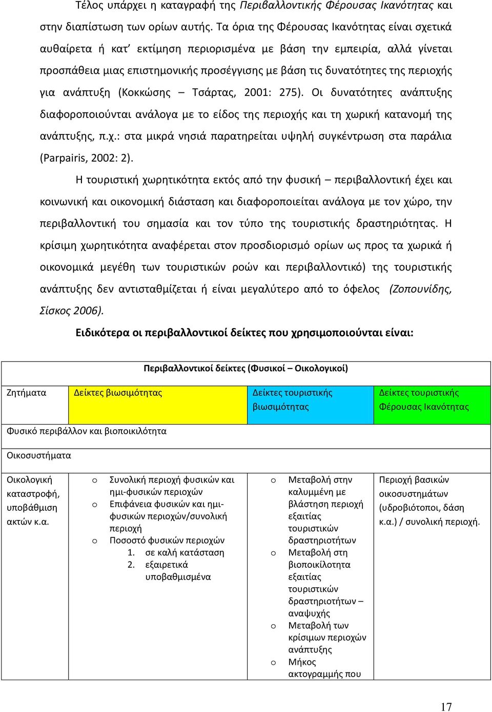 για ανάπτυξη (Κοκκώσης Τσάρτας, 2001: 275). Οι δυνατότητες ανάπτυξης διαφοροποιούνται ανάλογα με το είδος της περιοχής και τη χωρική κατανομή της ανάπτυξης, π.χ.: στα μικρά νησιά παρατηρείται υψηλή συγκέντρωση στα παράλια (Parpairis, 2002: 2).