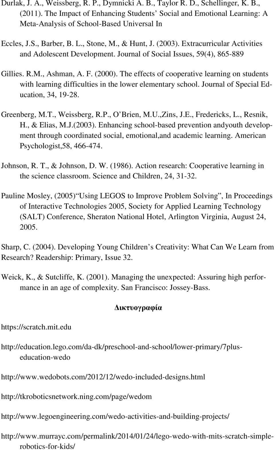 Extracurricular Activities and Adolescent Development. Journal of Social Issues, 59(4), 865-889 Gillies. R.M., Ashman, A. F. (2000).