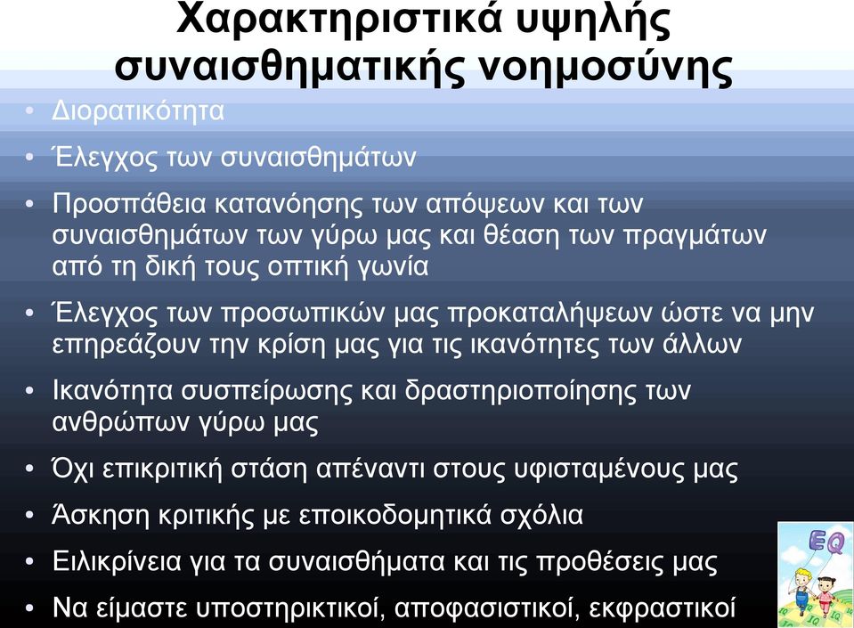 για τις ικανότητες των άλλων Ικανότητα συσπείρωσης και δραστηριοποίησης των ανθρώπων γύρω μας Όχι επικριτική στάση απέναντι στους υφισταμένους μας