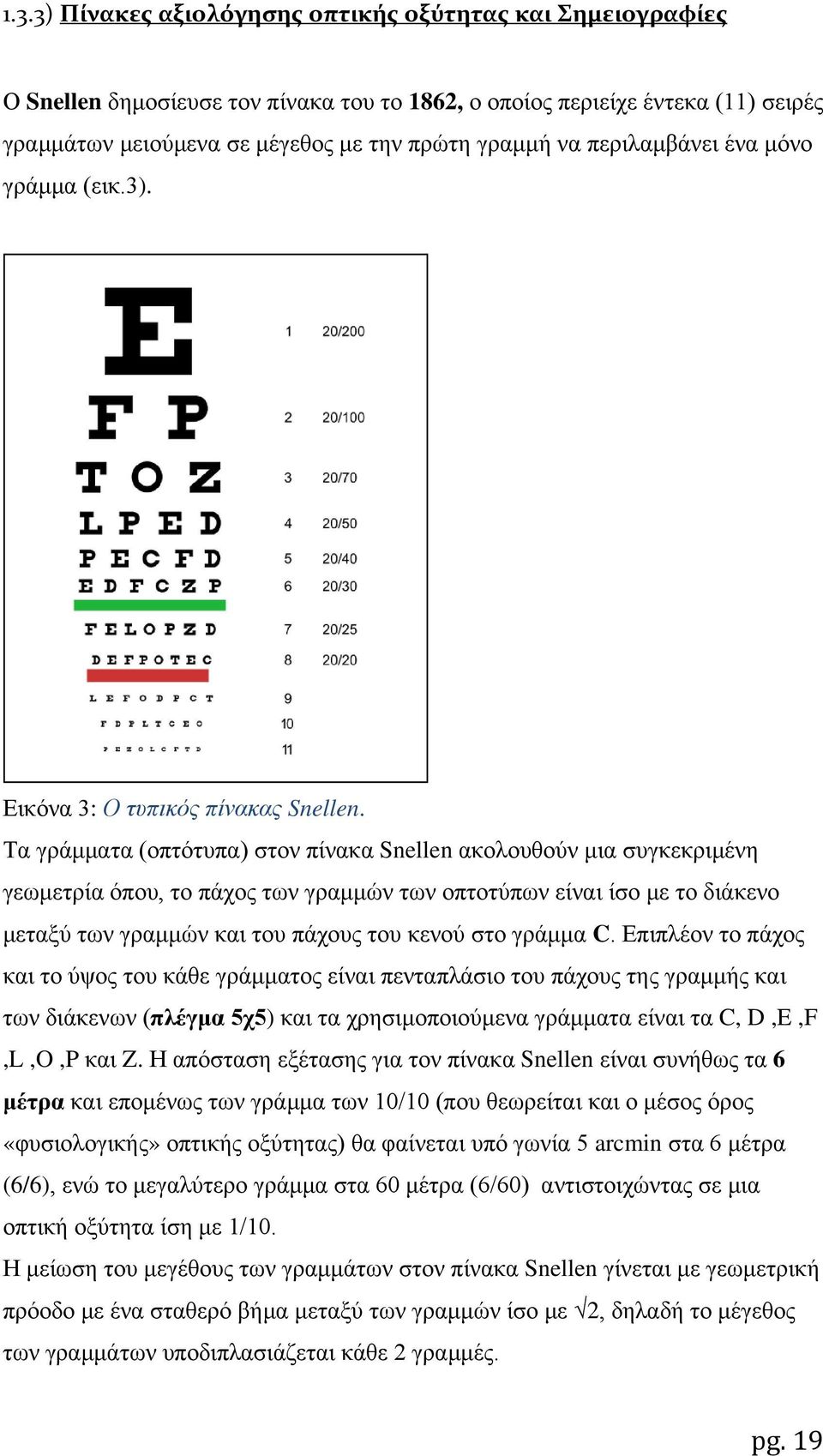 Τα γράμματα (οπτότυπα) στον πίνακα Snellen ακολουθούν μια συγκεκριμένη γεωμετρία όπου, το πάχος των γραμμών των οπτοτύπων είναι ίσο με το διάκενο μεταξύ των γραμμών και του πάχους του κενού στο