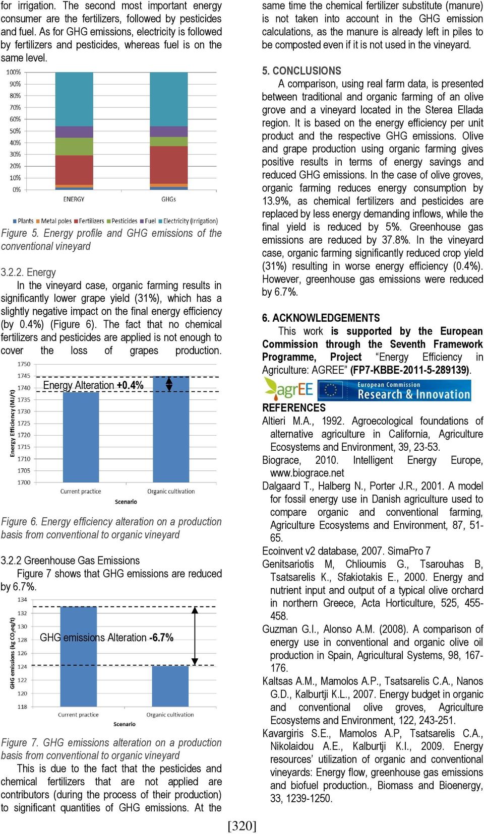 2. Energy In the vineyard case, organic farming results in significantly lower grape yield (31%), which has a slightly negative impact on the final energy efficiency (by 0.4%) (Figure 6).