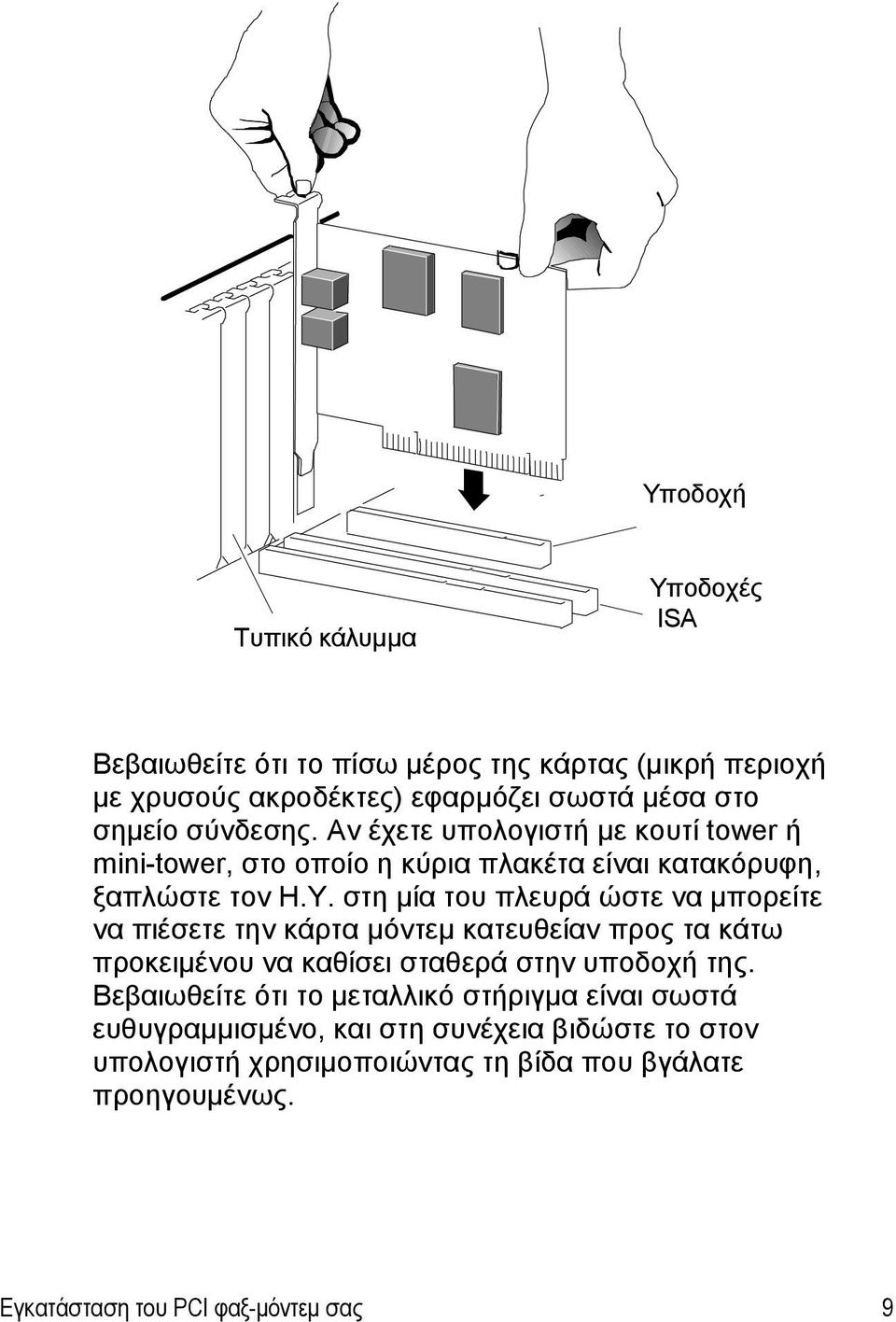 στη μία του πλευρά ώστε να μπορείτε να πιέσετε την κάρτα μόντεμ κατευθείαν προς τα κάτω προκειμένου να καθίσει σταθερά στην υποδοχή της.