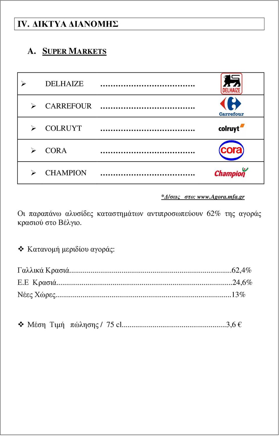 gr Οι παραπάνω αλυσίδες καταστηµάτων αντιπροσωπεύουν 62% της αγοράς κρασιού