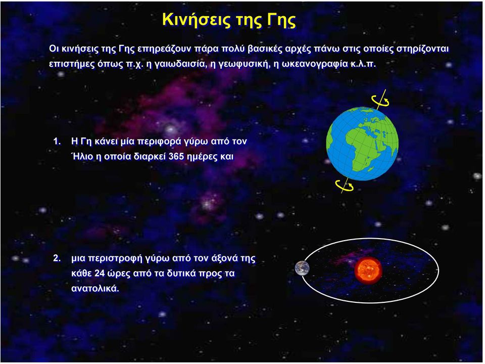 λ.π. 1. Η Γη κάνει µία περιφορά γύρω από τον Ήλιο η οποία διαρκεί 365 ηµέρες και 2.