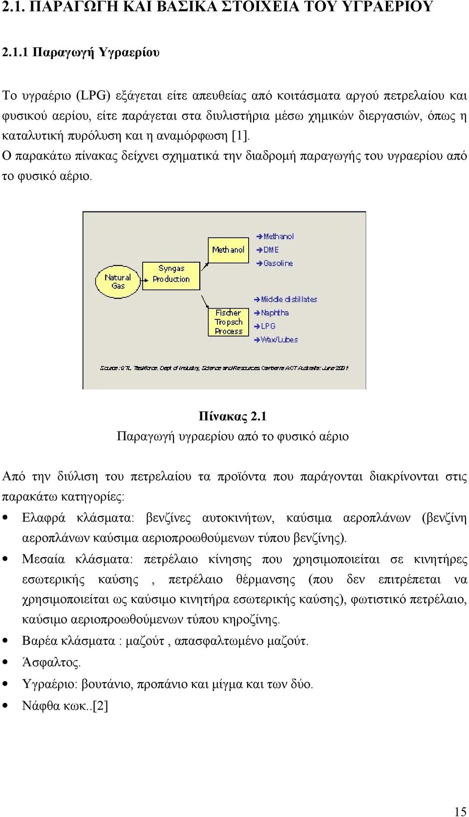 1 Παραγωγή υγραερίου από το φυσικό αέριο Από την διύλιση του πετρελαίου τα προϊόντα που παράγονται διακρίνονται στις παρακάτω κατηγορίες: Ελαφρά κλάσματα: βενζίνες αυτοκινήτων, καύσιμα αεροπλάνων